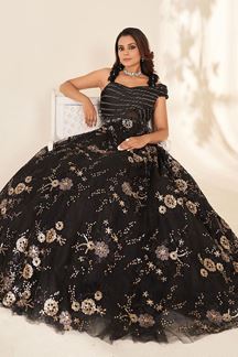 Picture of Trendy Black Imported Art Silk and Net Designer Gown for Engagement and Party