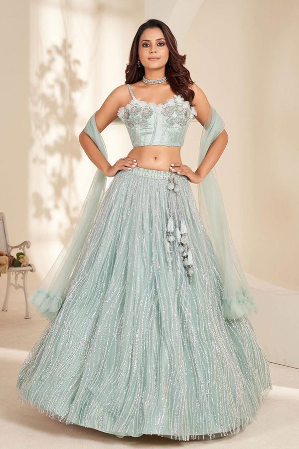Picture of Exuberant Sky Blue Designer Indo-Western Lehenga Choli for Party and Reception