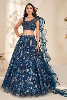 Picture of Delightful Blue Designer Indo-Western Lehenga Choli for Party and Reception