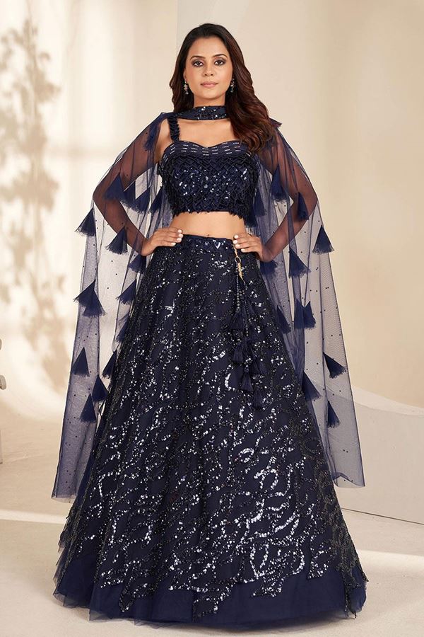 Picture of Glamorous Navy Blue Designer Indo-Western Lehenga Choli for Party and Reception