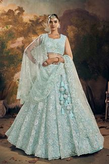 Picture of Royal Sky Blue Designer Indo-Western Lehenga Choli for Wedding and Reception