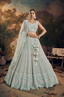 Picture of Flawless Sky Blue Designer Indo-Western Lehenga Choli for Wedding and Reception