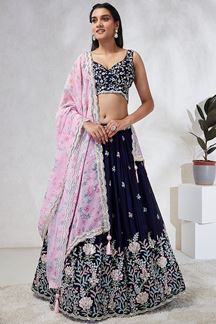 Picture of Alluring Navy Blue Designer Indo-Western Lehenga Choli for Engagement and Reception