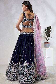 Picture of Alluring Navy Blue Designer Indo-Western Lehenga Choli for Engagement and Reception