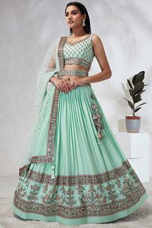 Picture of Charming Sea Green Designer Indo-Western Lehenga Choli for Engagement, and Reception