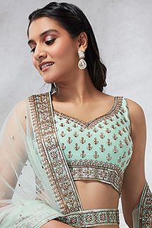 Picture of Charming Sea Green Designer Indo-Western Lehenga Choli for Engagement, and Reception