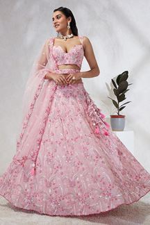 Picture of Attractive Pink Designer Indo-Western Lehenga Choli for Engagement, and Reception