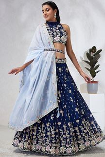 Picture of Magnificent Navy Blue Designer Indo-Western Lehenga Choli for Engagement, and Reception