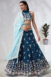 Picture of Irresistible Teal Designer Indo-Western Lehenga Choli for Engagement, and Reception