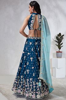 Picture of Irresistible Teal Designer Indo-Western Lehenga Choli for Engagement, and Reception