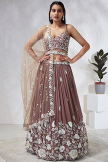 Picture of Gorgeous Rose Gold Designer Indo-Western Lehenga Choli for Engagement, and Reception