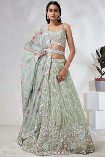 Picture of Breathtaking Lime Green Designer Indo-Western Lehenga Choli for Engagement, and Reception