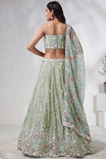 Picture of Breathtaking Lime Green Designer Indo-Western Lehenga Choli for Engagement, and Reception