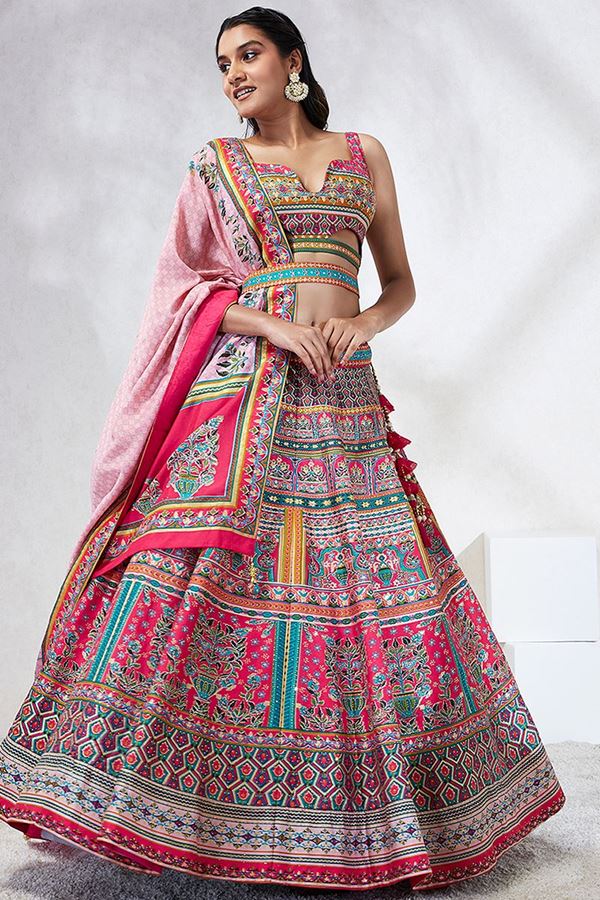 Picture of Ethnic Pink Designer Indo-Western Lehenga Choli for Engagement, and Reception