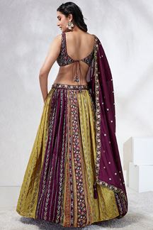 Picture of Captivating Mustard and Burgundy Designer Indo-Western Lehenga Choli for Engagement, and Reception