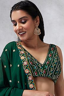 Picture of Smashing Mustard and Green Designer Indo-Western Lehenga Choli for Engagement, and Reception