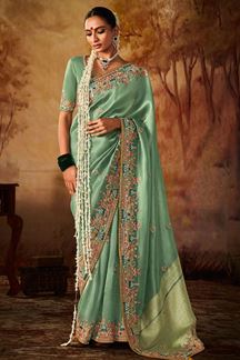 Picture of Charismatic Pure Banarasi Kanjivaram Silk Designer Saree for Wedding, Engagement, Reception, and Mehendi