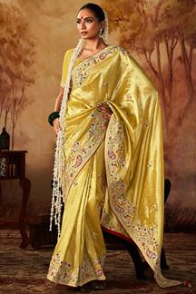 Picture of Creative Pure Banarasi Kanjivaram Silk Designer Saree for Wedding, Engagement, Reception, and Haldi