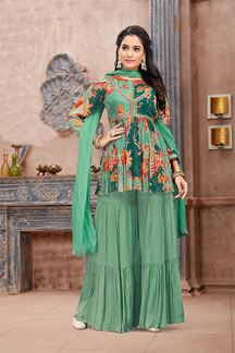Picture of Captivating Light Green Designer Gharara Suit for Party and Mehendi