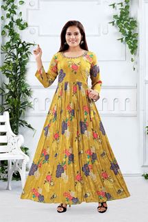 Picture of Outstanding Mustard Designer Anarkali Suit for Party and Haldi