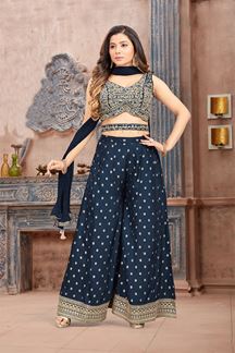 Picture of Mesmerizing Navy Blue Designer Palazzo Suit for Party