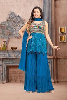 Picture of Striking Blue Designer Gharara Suit for Party
