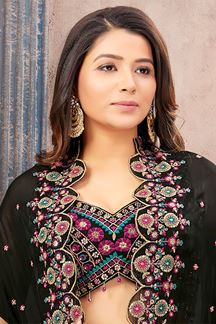 Picture of Flamboyant Black Designer Palazzo Suit for Party