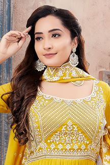 Picture of Dashing Yellow Designer Anarkali Suit for Party, Festivals, and Haldi