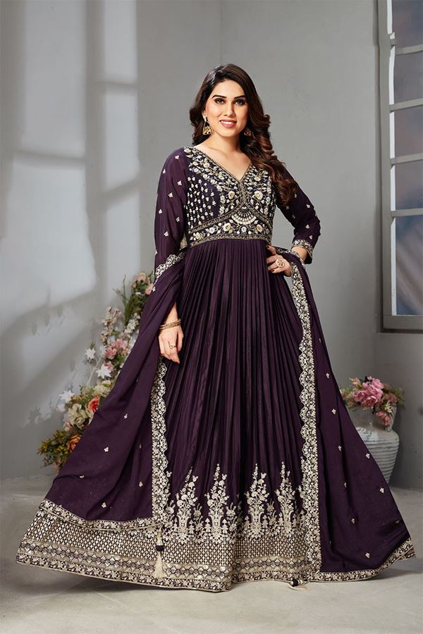 Picture of Classy Wine Designer Anarkali Suit for Party and Festivals