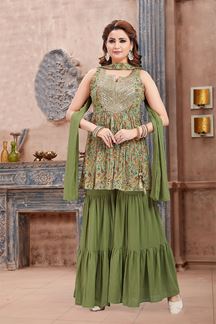 Picture of Glorious Pista Green Designer Gharara Suit for Party and Mehendi