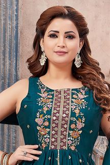 Picture of Astounding Teal Designer Palazzo Suit for Party