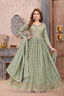 Picture of Impressive Pista Green Designer Anarkali Suit for Party, Mehendi, and Festivals