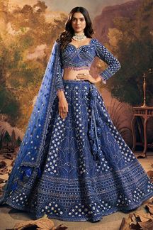 Picture of Creative Blue Designer Indo-Western Lehenga Choli for Wedding, Engagement, and Reception