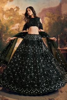 Picture of Outstanding Black Designer Indo-Western Lehenga Choli for Wedding, Engagement, and Reception