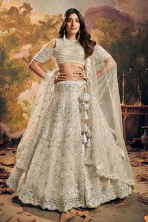 Picture of Spectacular White Designer Indo-Western Lehenga Choli for Wedding, Engagement, and Reception