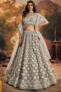 Picture of Smashing Grey Designer Indo-Western Lehenga Choli for Wedding, Engagement, and Reception