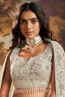 Picture of Charismatic Grey Designer Indo-Western Lehenga Choli for Wedding, Engagement, and Reception