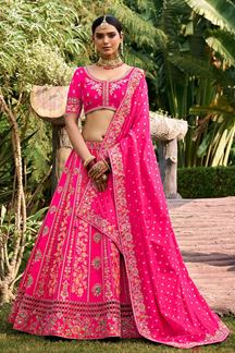 Picture of Breathtaking Pink Banarsi Silk Designer Lehenga Choli for Wedding 
