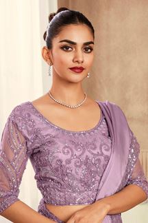 Picture of Bollywood Lilac Designer Saree for Party or Sangeet