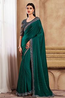 Picture of Outstanding Green Silk Designer Saree for Party or Mehendi