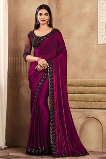 Picture of Charismatic Magenta Silk Designer Saree for Party or Sangeet