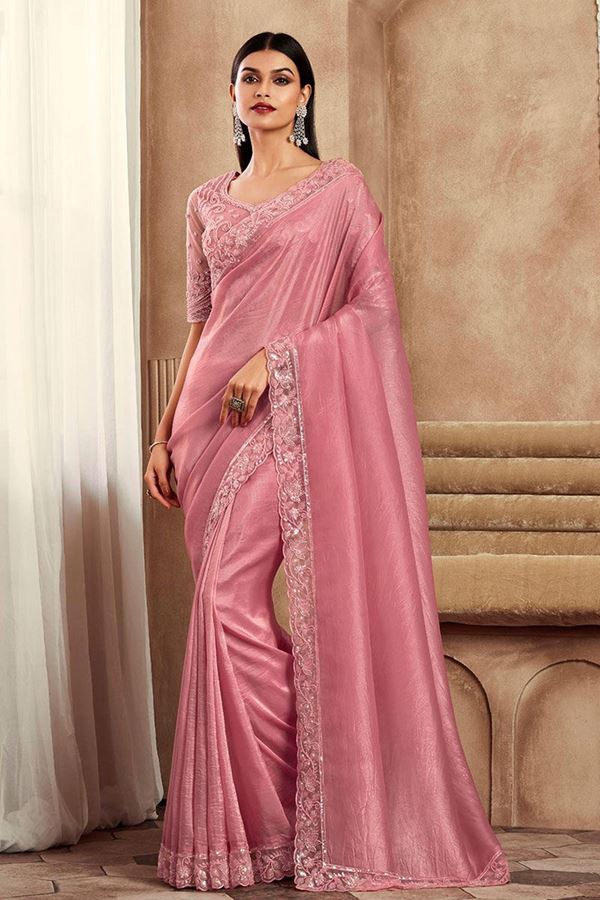Picture of Captivating Light Pink Silk Designer Saree for Party or Engagement