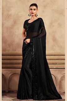 Picture of Dashing Black Silk Designer Saree for Party and Sangeet