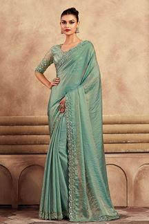 Picture of Breathtaking Embroidery Border Work Designer Saree for Party, Mehendi or Engagement