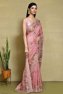Picture of Breathtaking Pink Floral Work Designer Saree for Party and Festivals