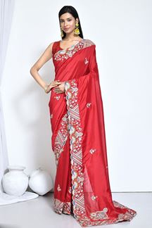 Picture of Amazing Red Designer Saree for Party and Festivals