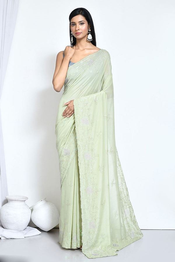 Picture of Mesmerizing Light Green Designer Saree for Party and Festivals