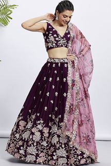 Picture of Creative Burgundy Designer Indo-Western Lehenga Choli for Sangeet and Reception