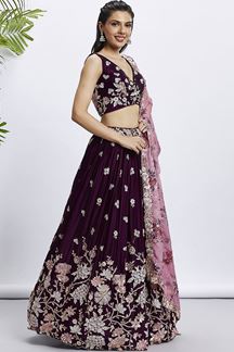 Picture of Creative Burgundy Designer Indo-Western Lehenga Choli for Sangeet and Reception