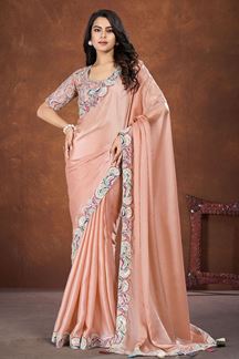 Picture of Creative Crepe Satin Silk Designer Saree for Engagement and Party